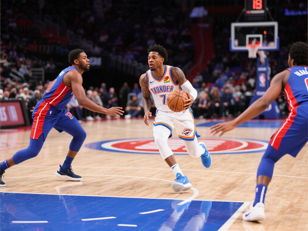 施罗德绝妙突破上篮得分，雷霆半场领先活塞6分